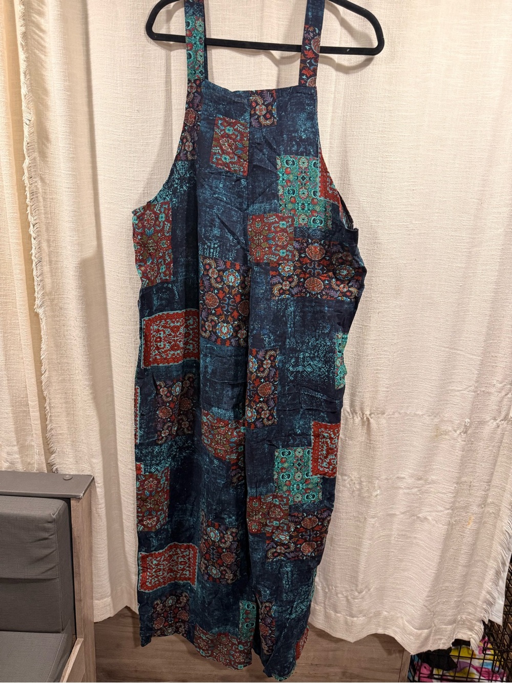 Boho Patchwork Maxi Sundress in Navy, Teal & Rust - Picture 6 of 9